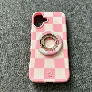 Pink Checkered Phone Case with Ring Holder